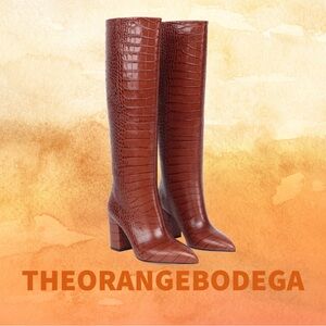 PARIS TEXAS Knee-High Croc Embossed Leather Boots size 38